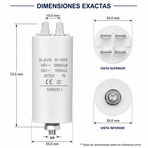Condensador | 20 uF | 450 V | Faston | 1 uds. 20.0 uF