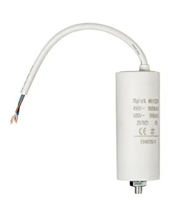 Condensador | 25 uF | 450 V | Faston + Cable | 1 uds. 25.0 uF Blanco