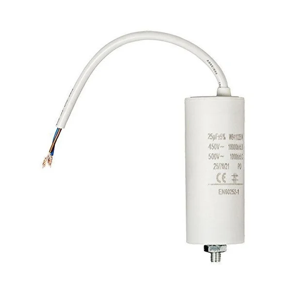 Condensador | 25 uF | 450 V | Faston + Cable | 1 uds. 25.0 uF Blanco