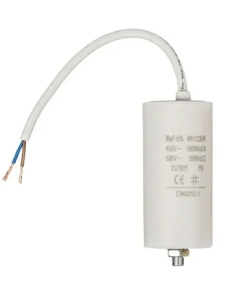 Condensador | 30 uF | 450 V | Faston + Cable | 1 uds. 30.0 uF Blanco