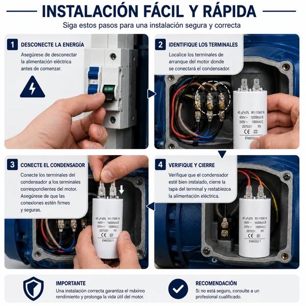 Condensador | 40 uF | 450 V | Faston | 1 uds. 40.0 uF Blanco