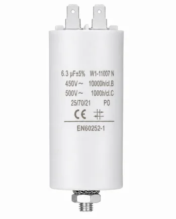 Condensador | 6.3 uF | 450 V | Faston | 1 uds. 6.3 uF Blanco