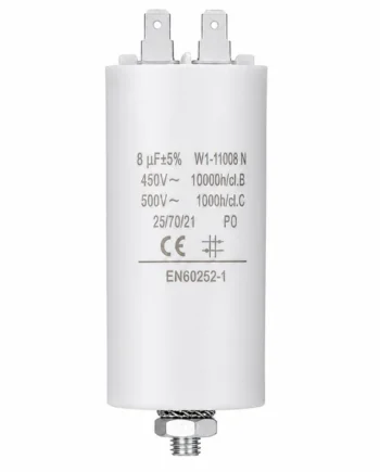 Condensador de arranque para motor electrico 450 VAC 8.0 uF Blanco