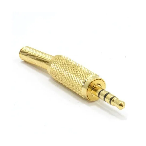 Conector audio jack 4 pines macho 3.5 mm estereo Dorado