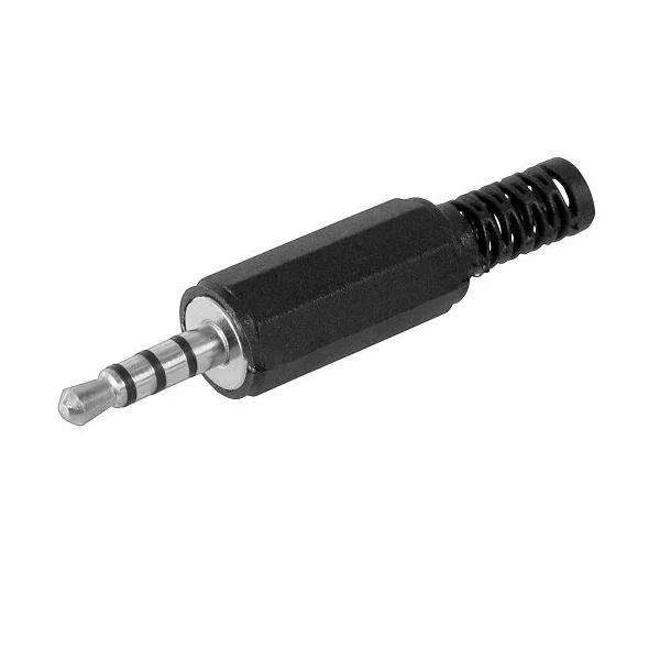 Conector audio jack 4 pines macho 3.5 mm estereo Negro