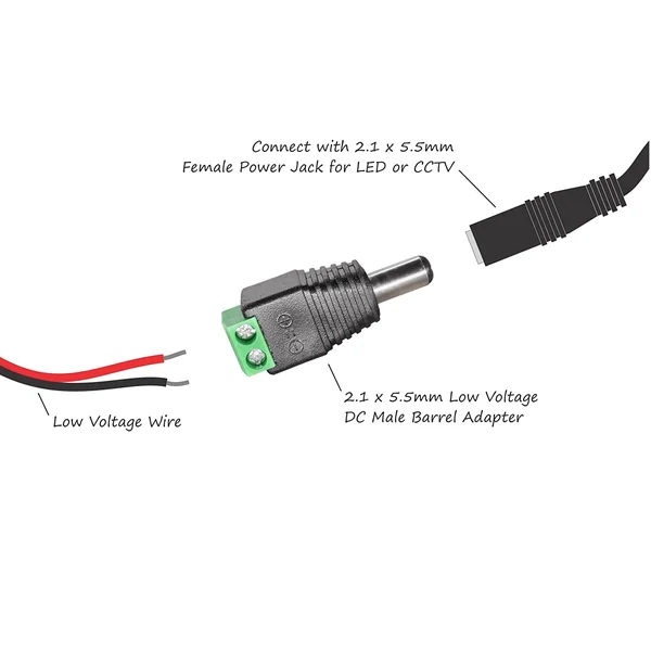 Conector DC macho 5.5x2.1mm Negro