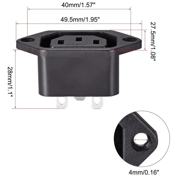 Conector de alimentacion C13 AC hembra Negro 10 A