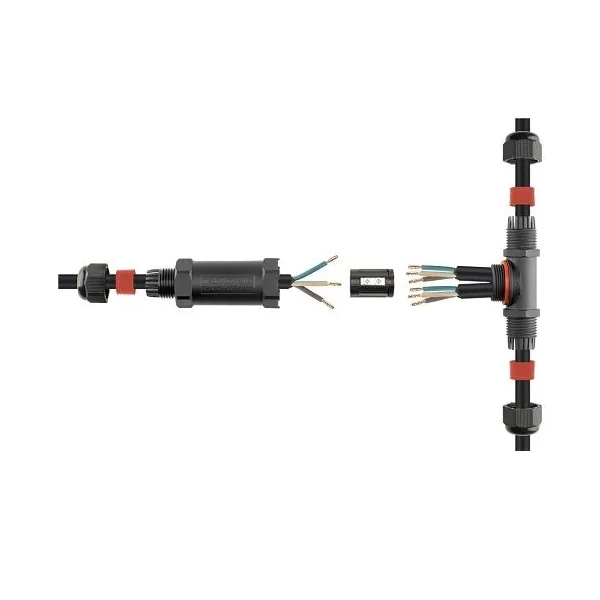 Conector de Cable Estanco 3 Contactos Tipo T IP68 Negro