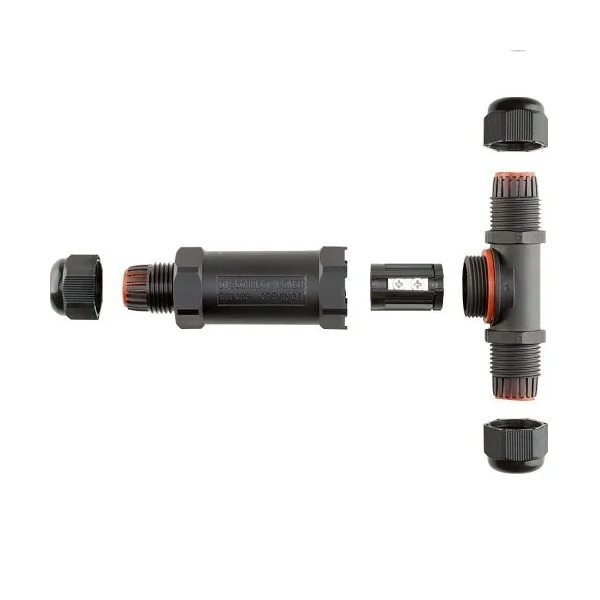 Conector de Cable Estanco 3 Contactos Tipo T IP68 Negro