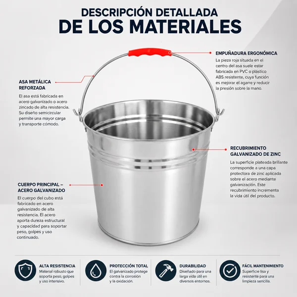 Cubo de Acero Galvanizado con Asa 16L