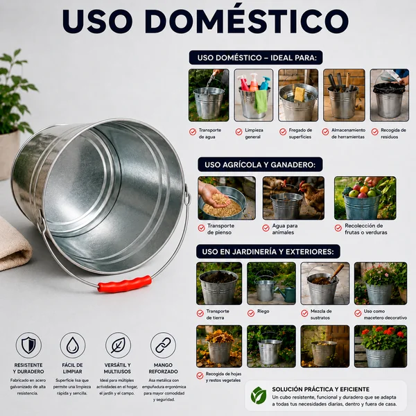 Cubo de Acero Galvanizado con Asa 16L
