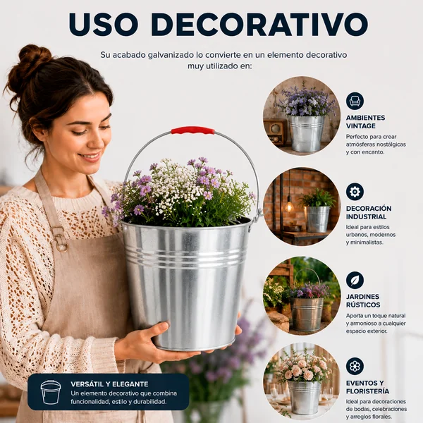 Cubo de Acero Galvanizado con Asa 16L