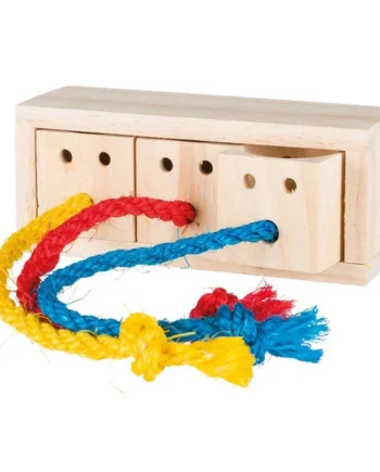 Cubo interactivo de madera para snacks