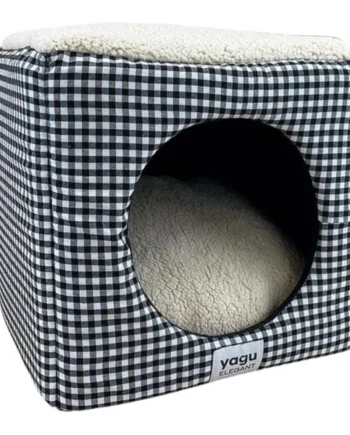 Cubo Vichy Negro para Mascotas — Cama Cubo Moderna y Cómoda