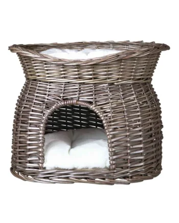 Cueva Mimbre con Cama Arriba gris