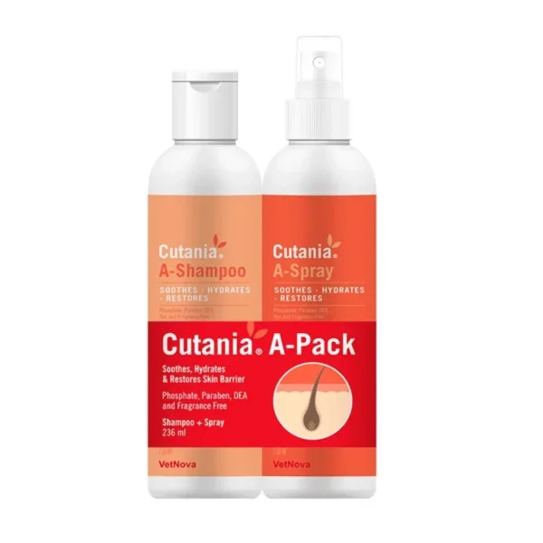 Cutania A (ANTES GlycOat) PACK Champú+Spray piel seca perros gatos y caballos