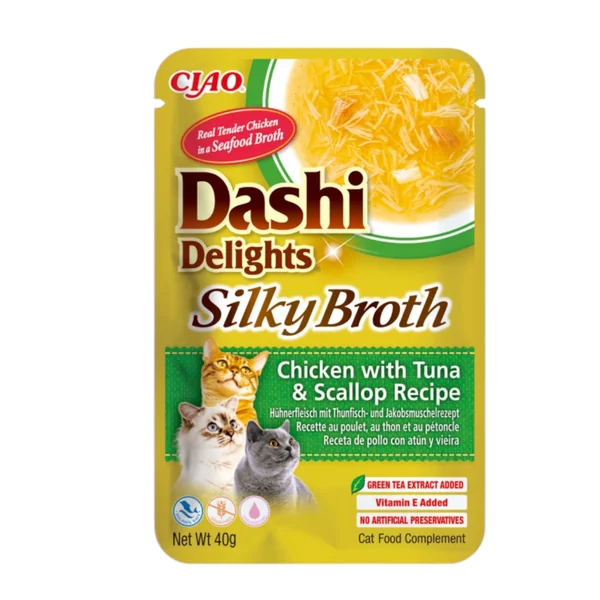 Dashi Silky Broth Pollo, Atún y Vieiras para Gatos