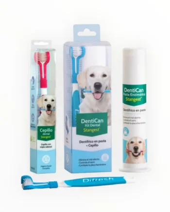 Dentican Kit Cepillo Triple Cabezal y Pasta Dental para Perros y Gatos