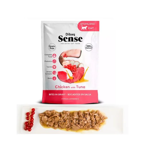 Dibaq Sense Bocaditos en Salsa de Pollo con Atún gatos Adultos y Esterilizados | Comida Húmeda Sin Cereales
