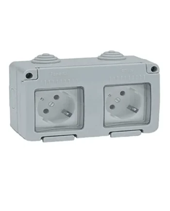 Doble base enchufe estanco 16A IP55 Blanco