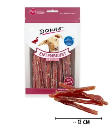 Dokas Tiras de pechuga de pato Snack natural para perros