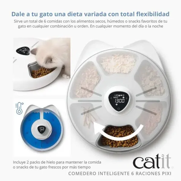 Ecológico y sin esfuerzo: El Catit Comedero Inteligente Pixi 6 Raciones de Gatospetshop.com limpia con facilidad en le Valencia España.