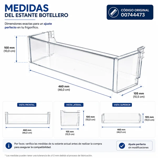 Estante Botellero Frigorífico Compatible Con Bosch 00744473 Transparente