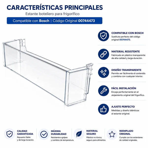 Estante Botellero Frigorífico Compatible Con Bosch 00744473 Transparente