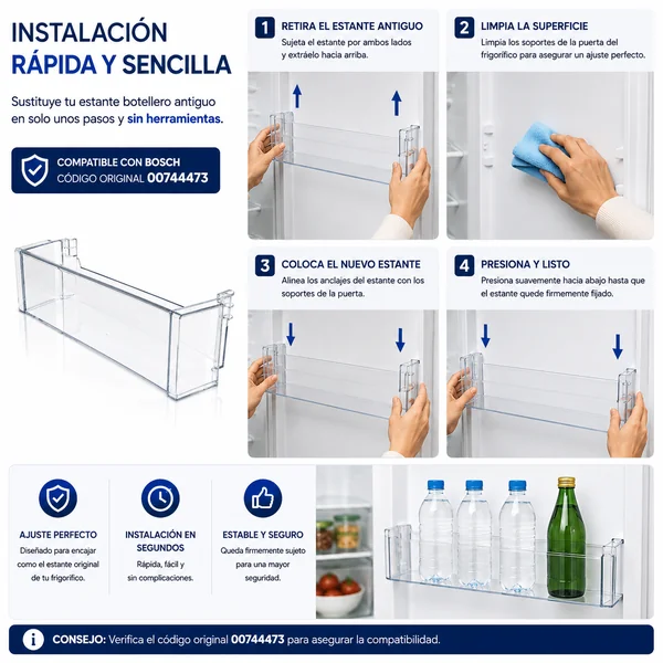 Estante Botellero Frigorífico Compatible Con Bosch 00744473 Transparente