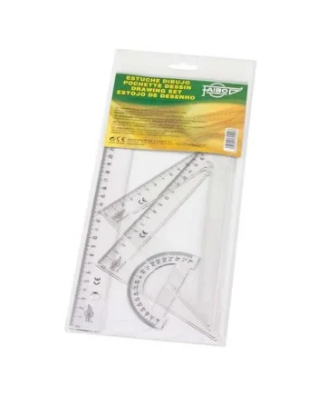 Estuche con regla, escuadra, cartabon y semicirculo Transparente
