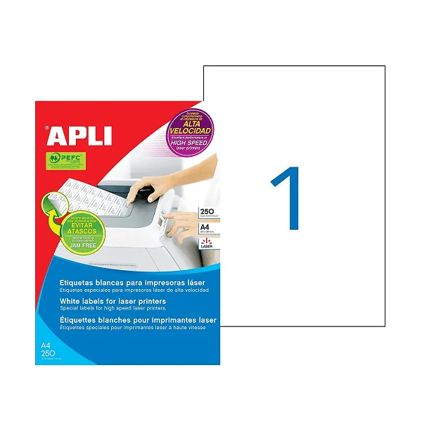 Etiquetas adhesivas imprimibles 210 x 297 mm 250 hojas Blanco