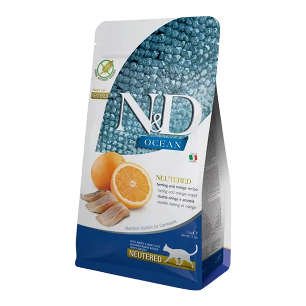 Farmina N&D Ocean Arenque y Naranja Esterilizado para Gatos — Sin Cereales