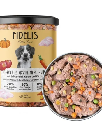 Fidelis-Menú cocinado en tarro de pollo con boniato y zanahoria