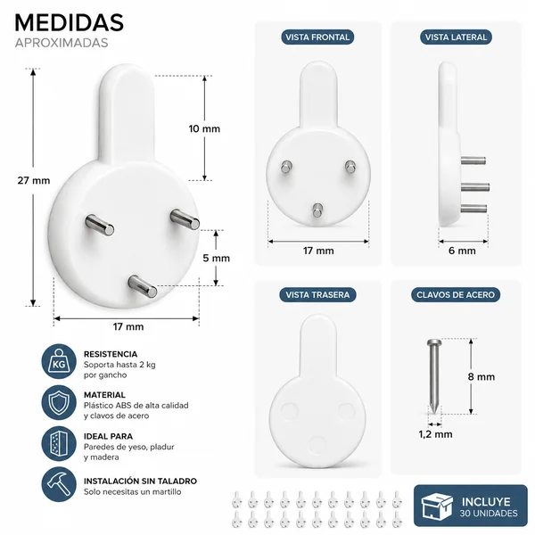 Fija Cuadros sin agujeros - Lote 30uds Blanco