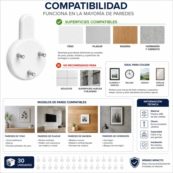 Fija Cuadros sin agujeros - Lote 30uds Blanco