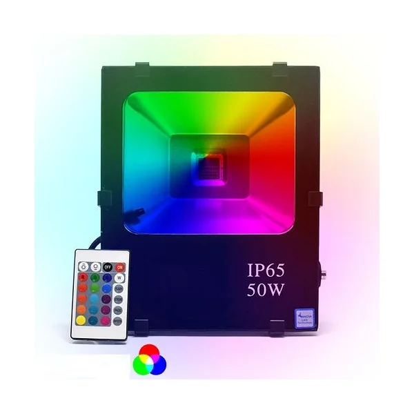 Foco Proyector led con mando RGB Negro 50W
