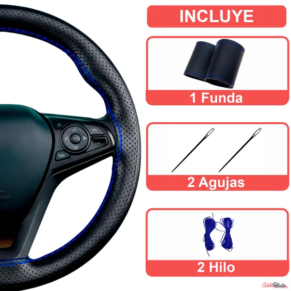Funda Para Volante Perforada Con Agujas e Hilo Azul