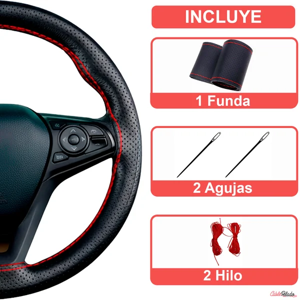 Funda Para Volante Perforada Con Agujas e Hilo Rojo