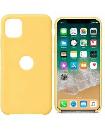 Funda silicona iphone 11 agujero logo textura suave Amarillo claro