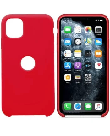 Funda silicona iphone 11 agujero logo textura suave Rojo
