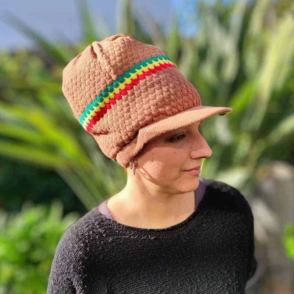 Gorro Rasta Efecto Gotas con Visera - Marrón y Rasta