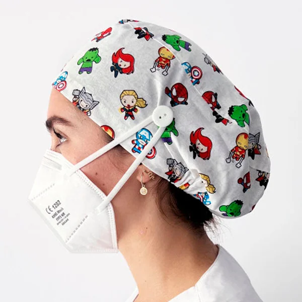 Gorros de Quirófano para Pelo Largo con Botón | Estampados