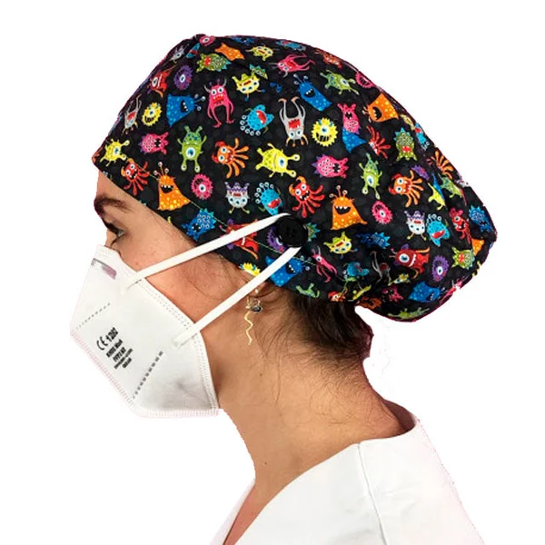 Gorros de Quirófano para Pelo Largo con Botón | Estampados