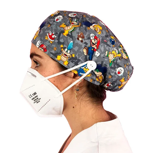 Gorros de Quirófano para Pelo Largo con Botón | Estampados