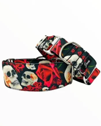 Gosk Collar Martingale Calaveras y Rosas — Collar Antiescape para Perros