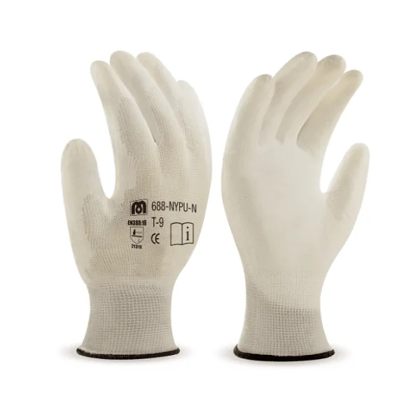 Guantes de Trabajo en fibra de Nylon recubrimiento de PU Talla XL Blanco