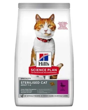 Hill's Science Plan Sterilised Cat Young Adult Pato añade una atmósfera feliz a tus festivales - Disponible en Productos Para Gatos.