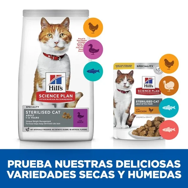 Hill's Science Plan Sterilised Cat Young Adult Pato añade una atmósfera feliz a tus festivales - Disponible en Productos Para Gatos.