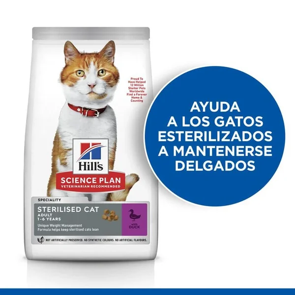 Hill's Science Plan Sterilised Young Adult Pato Pienso Para Gatos de alta calidad disponibles en Productos Para Gatos de España.