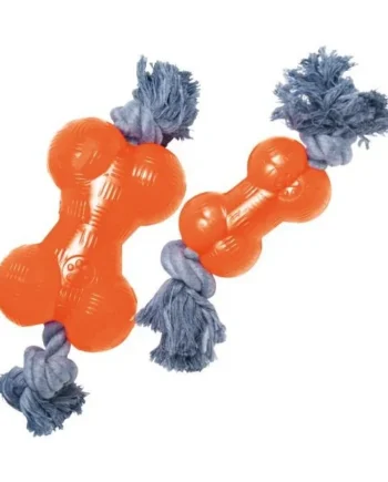 Hueso TPR con Cuerda Naranja para Perros — Juguete Resistente Flotante